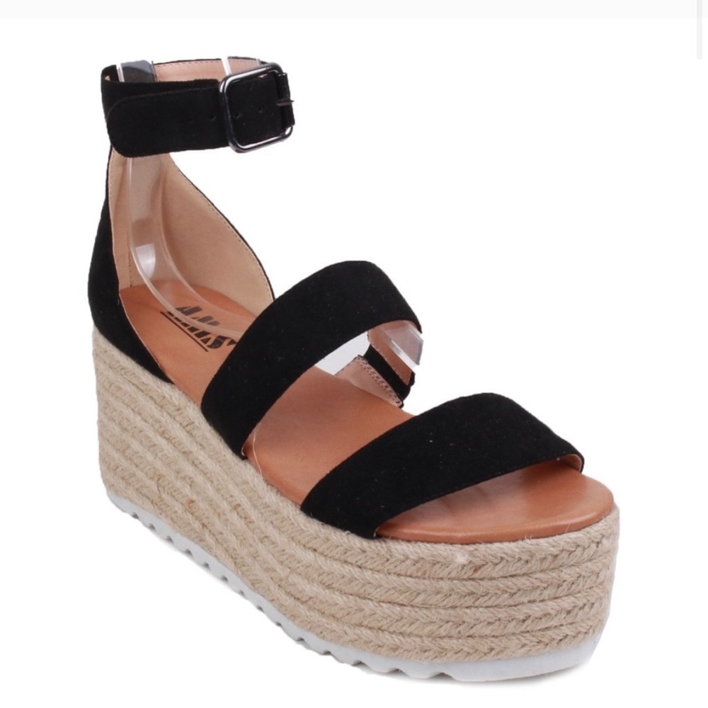 NIB!Black double strap Espadrille Wedges was 67.00 - Picture 4 of 4